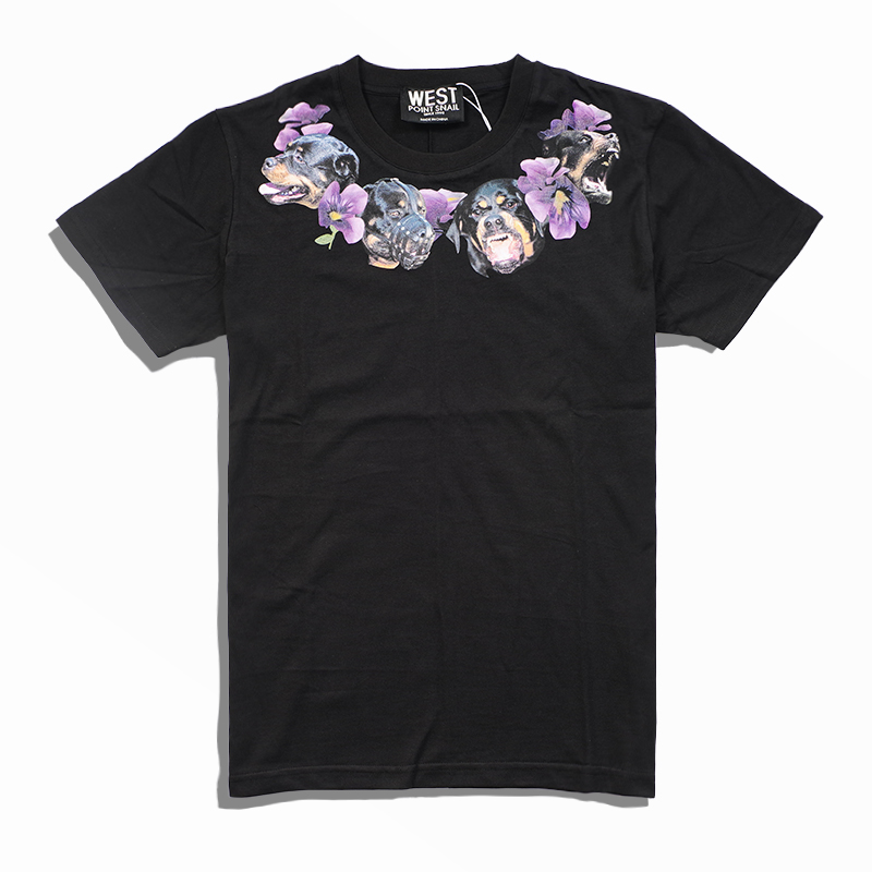 2020 New fashion mens brand short sleeve hip hop tops tee High Quality dog head Flowers clothing Punk Summer luxury t-shirt S-XL, Black