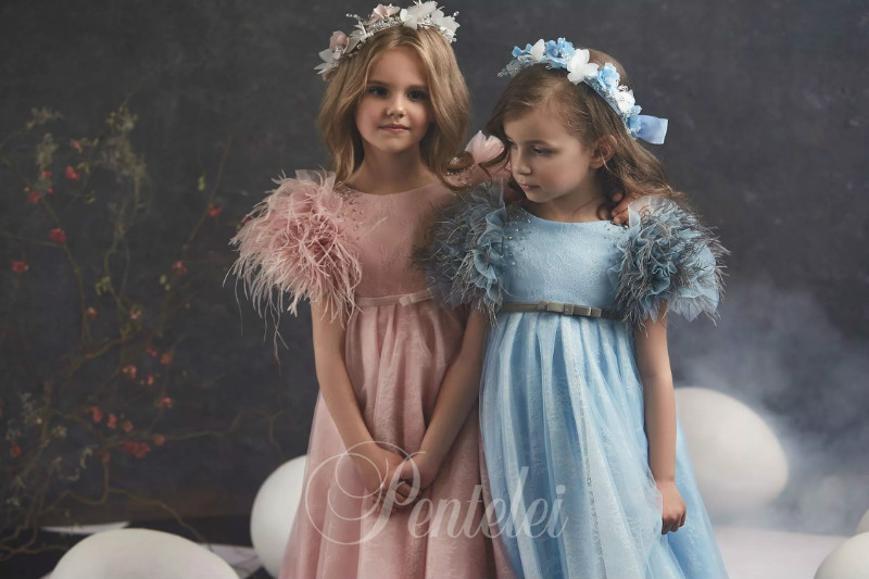 Dreamly A Line Flower Girl Dresses Jewel Short Sleeve Lace Applique Bow Sash Crystal Feather Pageant Dress Floor Length Girl's Birthday Part