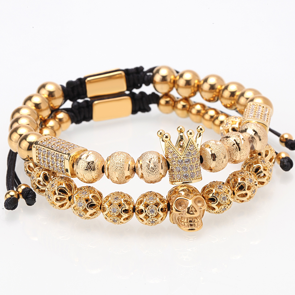 2pcs/set luxury bracelet men bracelet/charm/gold/stainless steel/bracelets for women ball zirconia bracelets femme jewelry Gift, holiday, valentine�