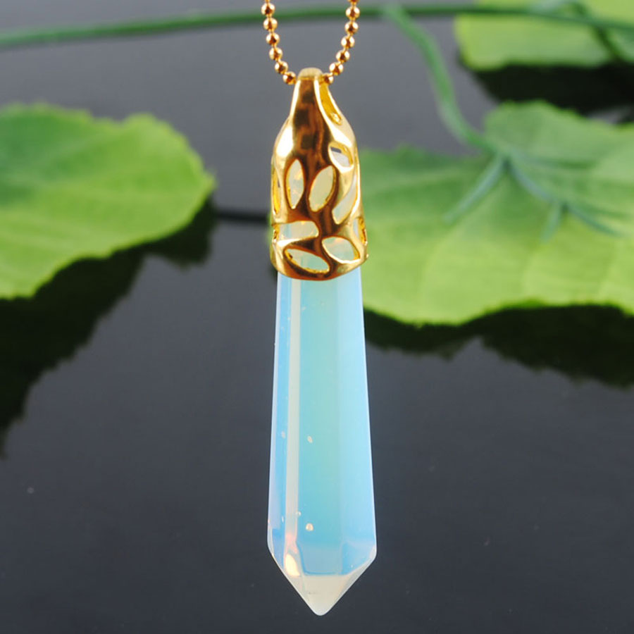 WOJIAER Hexagonal Pointed Reiki Chakra Pendant Bead Charm Jewelry Natural Gem Stone Golden Hollow out BN301