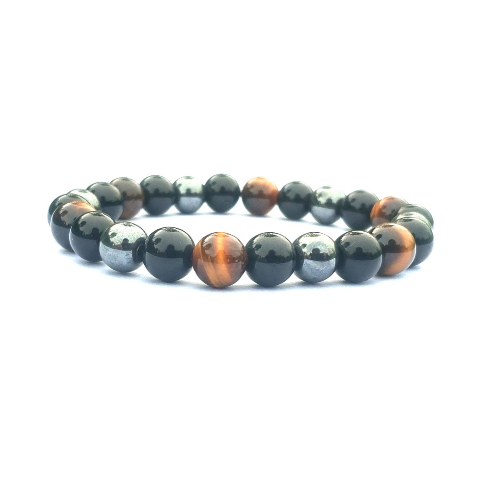Women's Men's Handmade Classic Black Gallstone Tiger Eye Obsidian 8mm Mixed Color Bracelet Bead Bracelet