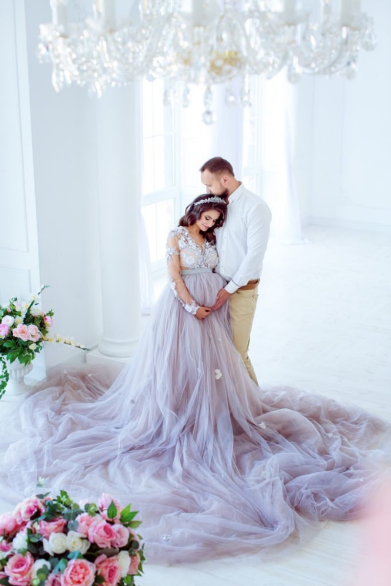 lavender country a line wedding dresses long sleeves 3d floral appliques maternity bridal gowns plus size bridal gowns beach robe de marie