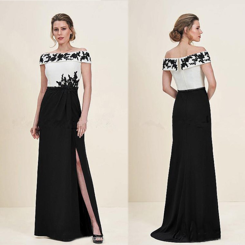 White Black Side Split Long Mother of the Bride Dresses 2020 Off Shoulder Applique A Line Wedding Guest Mothers Dress
White Black Side Split Long Mother of the Bride Dresses 2020 Off Shoulder Applique A Line Wedding Guest Mothers Dress