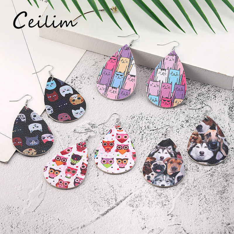 Newest Animal Cat Dog Owl Printig PU Leather Earrings for Women Leather Dangle Drop Earrings Waterdrop Earing Party Designer Jewelry Gift
Newest Animal Cat Dog Owl Printig PU Leather Earrings for Women Leather Dangle Drop Earrings Waterdrop Earing Party Designer Jewelry Gift