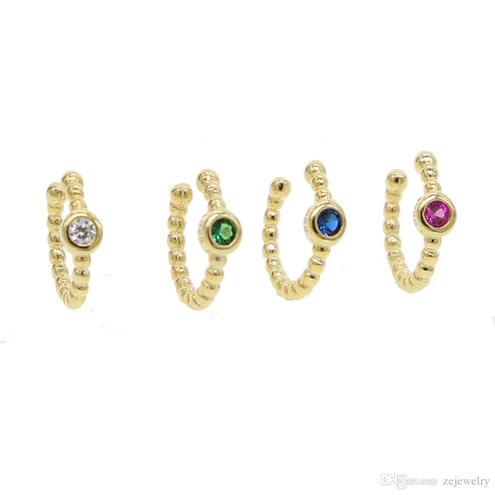 2024 New Sale delicate single stone round CZ blue green red white clip Cuff Ear Earring fashion women rainbow cz minimal earring