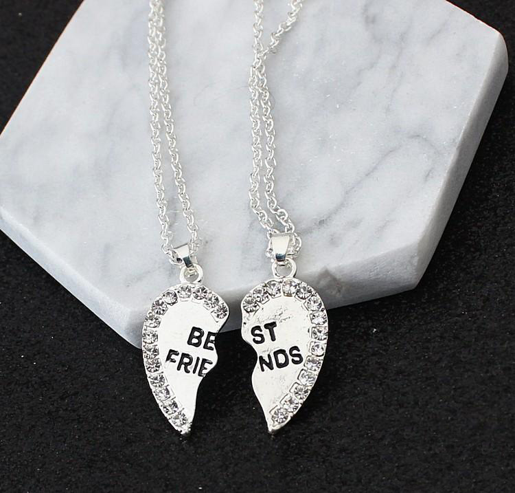 Trendy Best Friends Necklace For Mens Women Best Friend Forever Broken Crystal heart Pendant chains Fashion BFF friendship Jewelry Gift