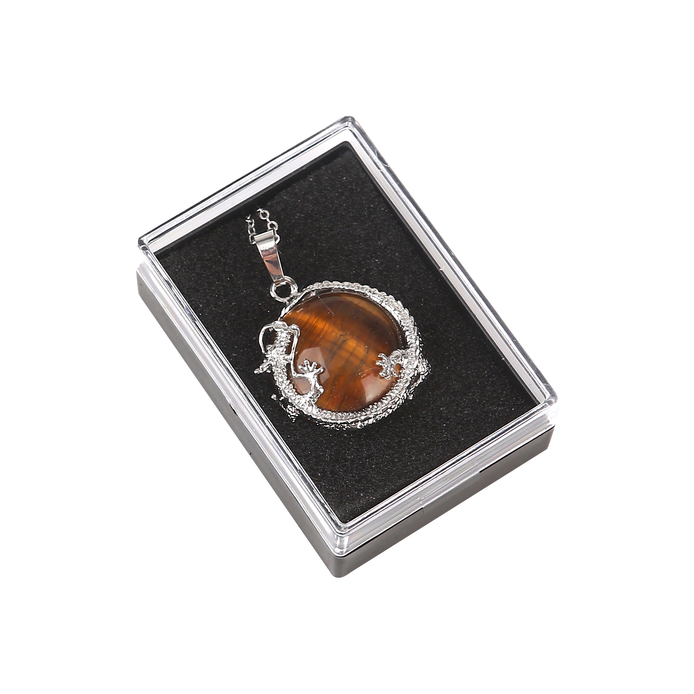 12 random stone alloy plate dragon gemstone pendant men and women necklace stainless steel gift box packaging Easter gift