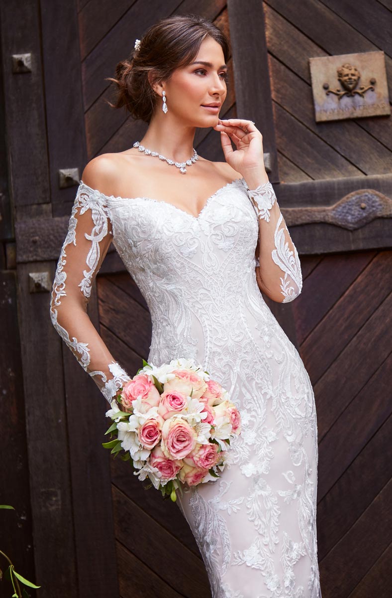 Mermaid Lace Modest Wedding Dresses Off The Shoulder Long Sleeves Bridal Gowns Buttons Back Trumpet Plus Size Robe De Marie