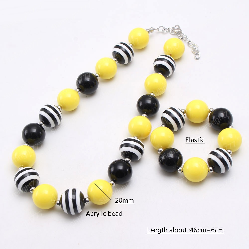 Cute Chunky Bubblegum Necklace DIY Bracelets Yellow+Black Beads Necklace For Kids Girls Jewelry Party GIft Hot sale