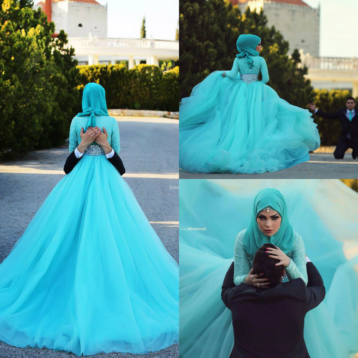 Vintage Muslim Evening Dresses Jewel Neck Lace Bling Crystal A Line Long Sleeve Prom Dress Custom Plus Size Formal Party Gowns
