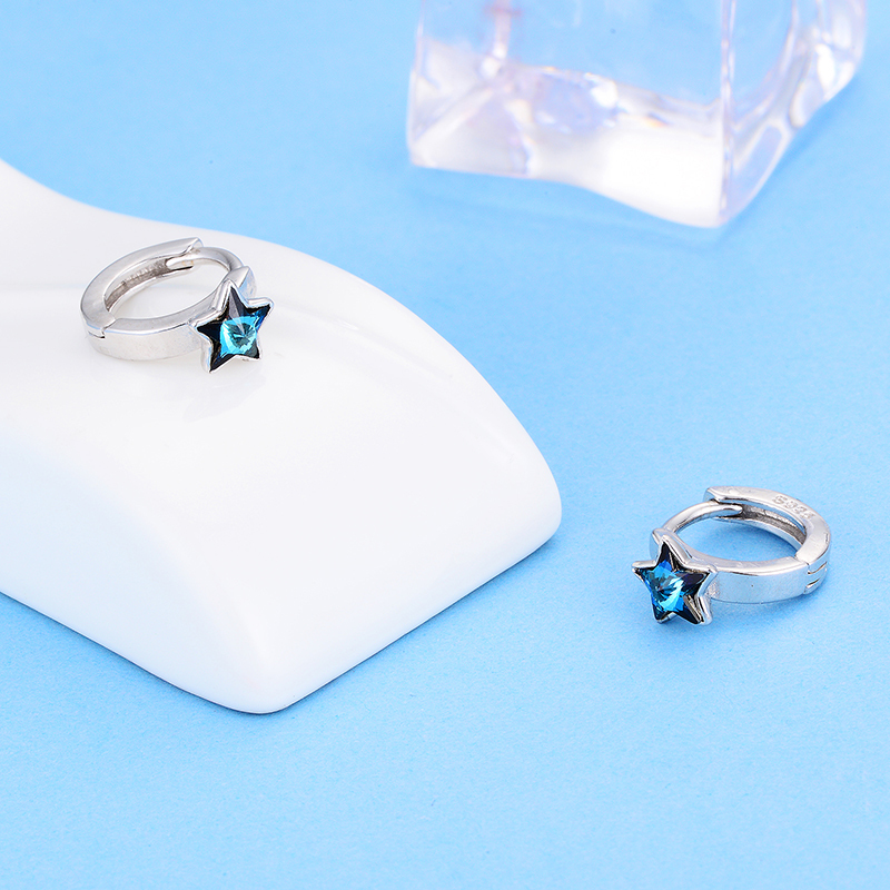 Shineland Blue Stars Round Circle Hoop Earrings 925 Sterling Silver Jewelry For Women Girls Statement Earrings Summer Hot Gifts Y18110503