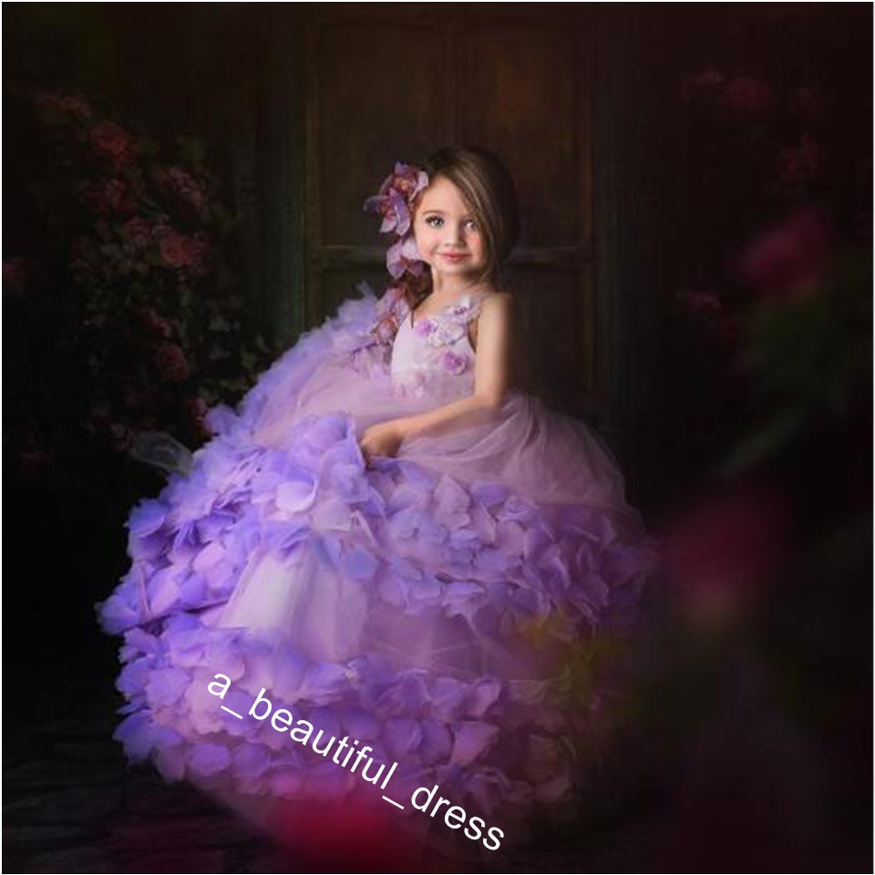 Ball Gown Flower Girl Dresses For Wedding Lace Handmade Flowers Birthday Wear First Communion Dress Tulle Luxury Girls Pageant Gowns FG1286