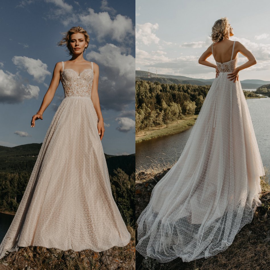 2020 Boho Wedding Dresses Spaghetti Simple Lace Appliqued Backless Sweep Train Beach Bridal Gowns Custom Made Robes De Mariée