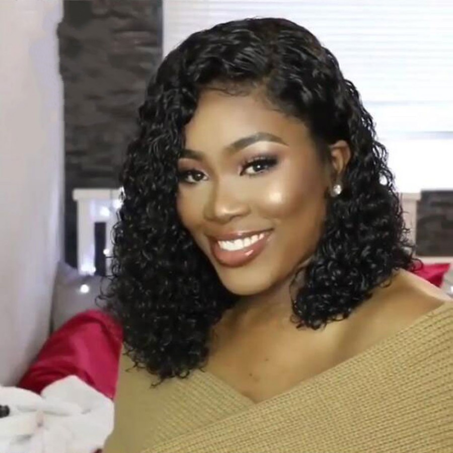 Natural black Short Curly synthetic Wig Lace Frontal brazilian hair 13x6 Lace Front Wigs With Baby Hair for black women preplucked