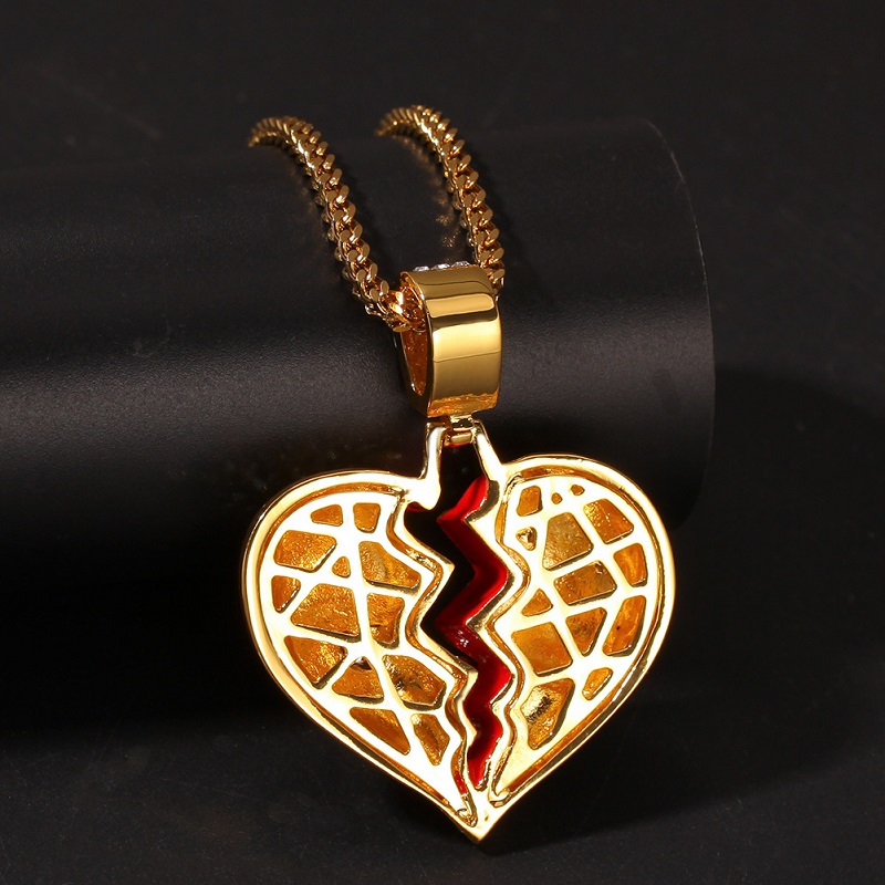 Mens Hip Hop Necklace Iced Out Broken Heart Pendant Necklaces Fashion Jewelry