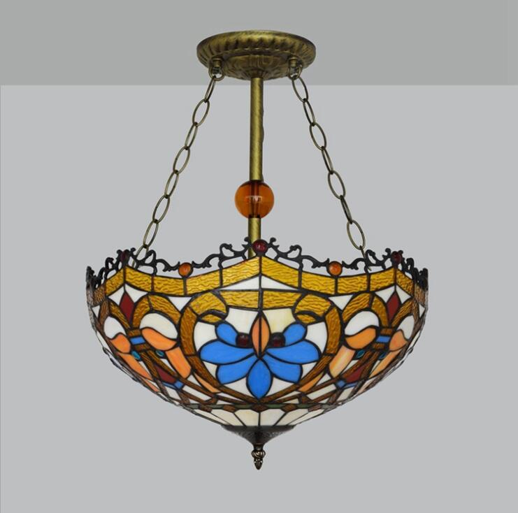 40CM Stained Glass Chandelier Pattern White European retro childrens living room chandelier bedroom kitchen fairy light can be customized 07