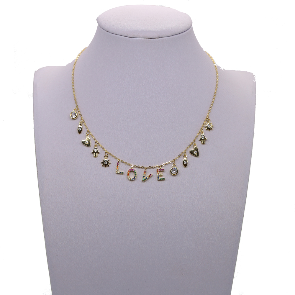 925 sterling silver lover necklace lucky symbol drop charm rainbow L O V E letter charms personalized valentine's gift