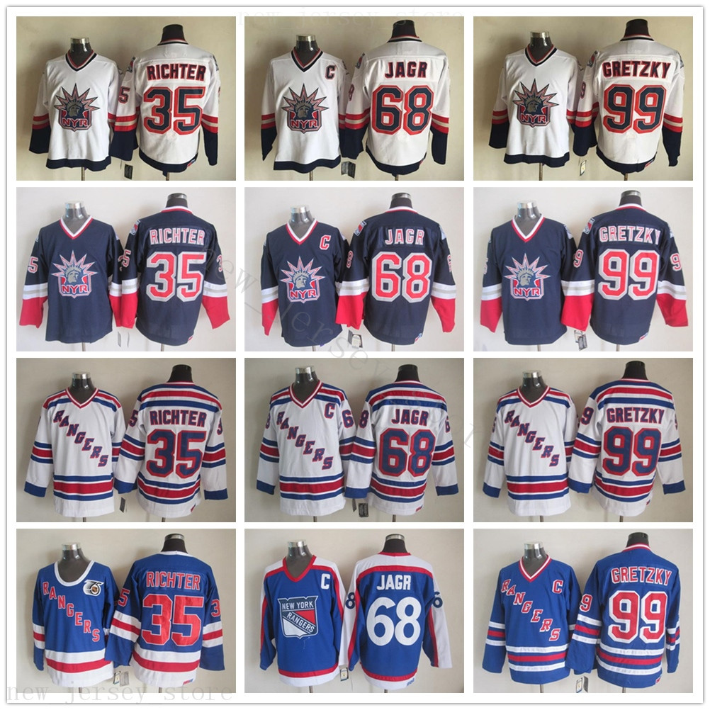 Vintage CCM New York Rangers Hockey Jerseys 68 Jaromir Jagr 35 Mike Richter 99 Wayne Gretzky V-Neck 91-92 Blue 75th Anniversary Patch Jersey, Black;red
Vintage CCM New York Rangers Hockey Jerseys 68 Jaromir Jagr 35 Mike Richter 99 Wayne Gretzky V-Neck 91-92 Blue 75th Anniversary Patch Jersey, Black;red