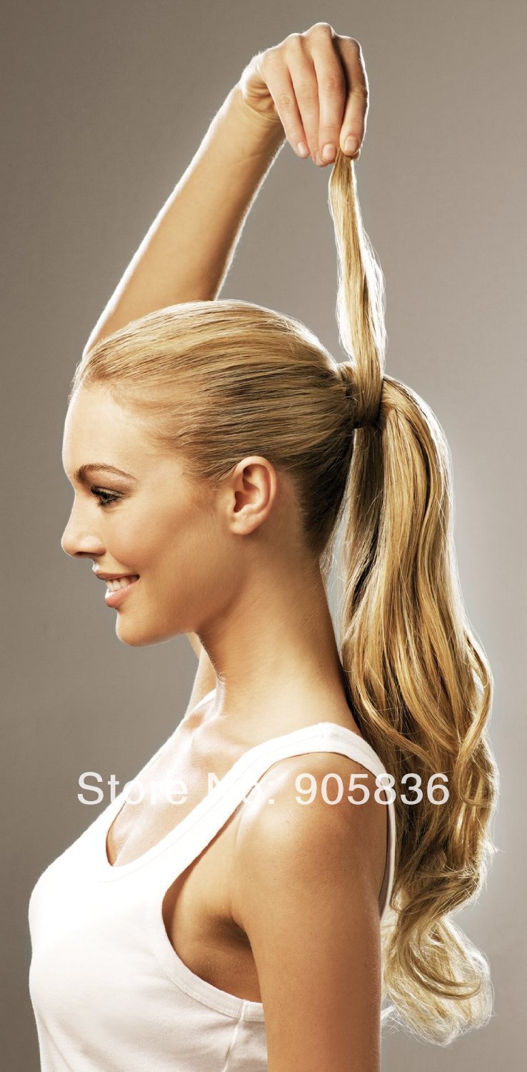 honey Blonde virgin human hair ponytail hairpiece for black women wraps around drawstring clip in pony tail hair piece hair extension short 10inch 120