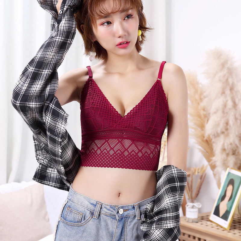 Solid Color Tube Top Wire Free Underwear Sexy Sweet Hollow Lace Trim Sling V-neck Vest Fitness Sports Camisole 2020, Wine red 1
Solid Color Tube Top Wire Free Underwear Sexy Sweet Hollow Lace Trim Sling V-neck Vest Fitness Sports Camisole 2020, Wine red 1