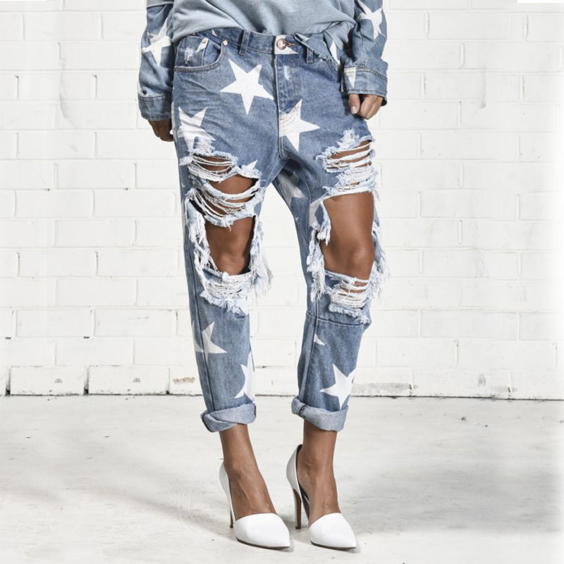 2019 Summer Big Hole Jeans for Women With Five-pointed Star Ripped Jeans Light Blue Denim Pants Boyfriend
2019 Summer Big Hole Jeans for Women With Five-pointed Star Ripped Jeans Light Blue Denim Pants Boyfriend