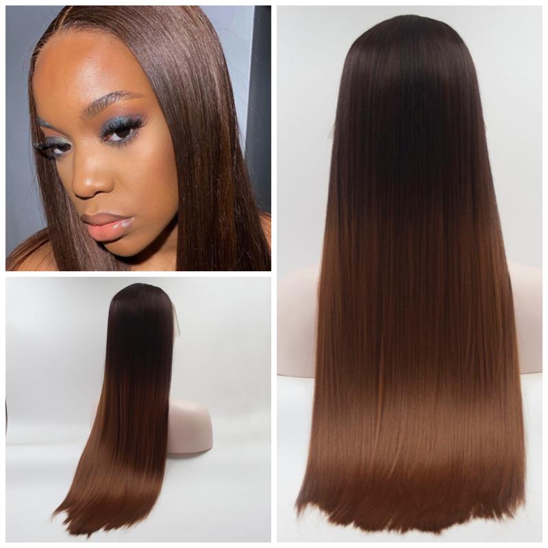 Dark Brown Straight 13*4 Lace Synthetic Lace Front Wig Heat Resistant Fiber Hair For Black Women Middle Part With Baby Hair, As pic
Dark Brown Straight 13*4 Lace Synthetic Lace Front Wig Heat Resistant Fiber Hair For Black Women Middle Part With Baby Hair, As pic