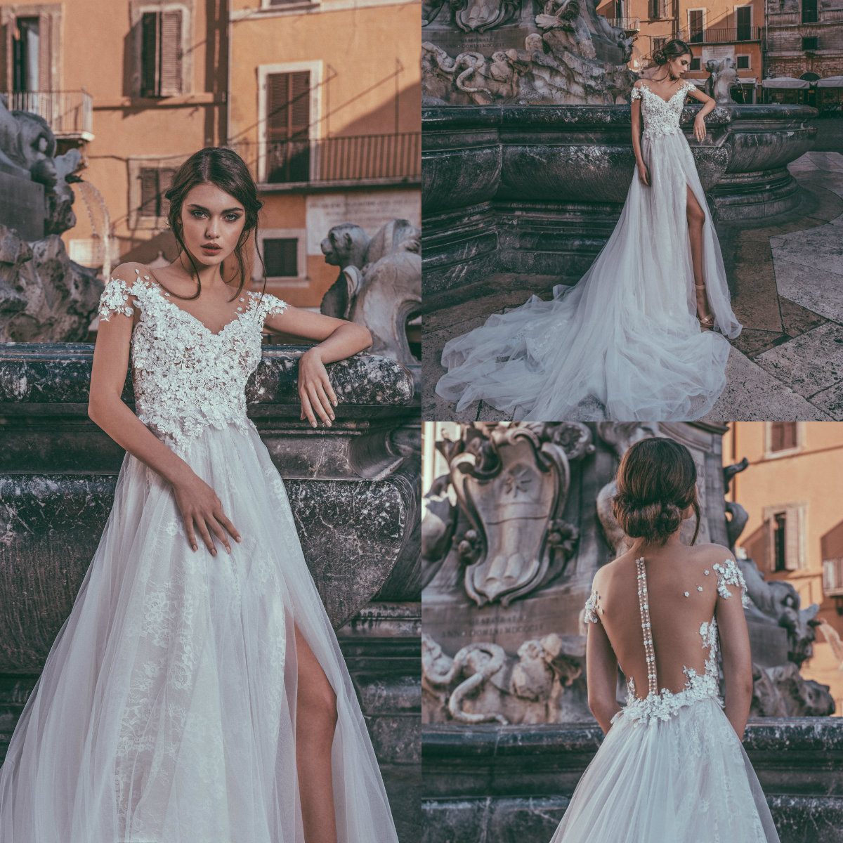 Julia Kontogruni Beach Wedding Dresses 2019 V Neck Lace Thigh High Slits Boho Wedding Dress Custom Made Bridal Gowns