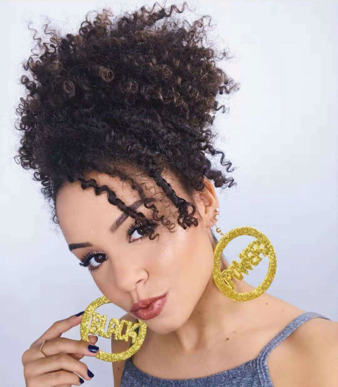 ponytail hair extension 2019 summer ponytail hairstyle women afro kinky curly puff 120g clip in human hair pony tail with bang