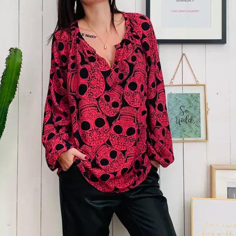 Women' Skull Print V-neck Long-Sleeved Shirt Blouse woman Partial Large size blouses blusas mujer de moda women shirts, Red
Women' Skull Print V-neck Long-Sleeved Shirt Blouse woman Partial Large size blouses blusas mujer de moda women shirts, Red