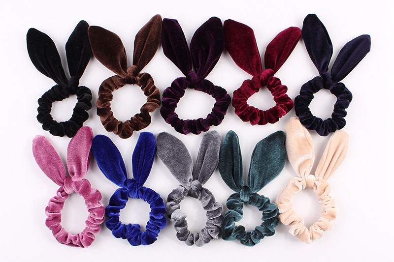 Women Girls Velvet Bunny Ears Elastic Hair rope Hair Ties Accessories Ponytail Rabbit ears Headband Children Scrunchy Hairbands 50pcs FJ3363