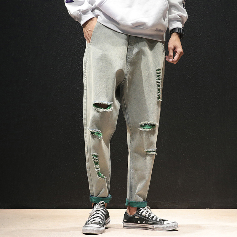 Harem Pants Young Mens M-5XL 2019 Spring Autumn Hole Vintage Harajuku Streetwear Trousers Hip Hop Dance Casual Male Jeans Pants