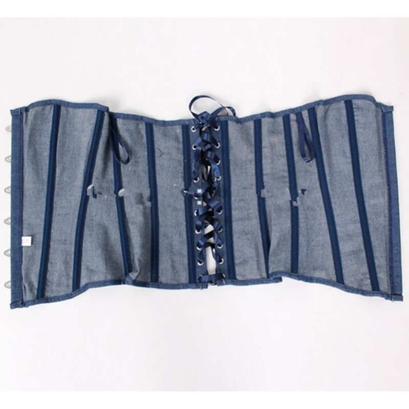 Women Blue Denim Jeans Overbust Corset Plus Size S-6XL Classic Lace-up Plastic Boned Bustier Lingerie Night Out Clubwear Cosplay Outwear