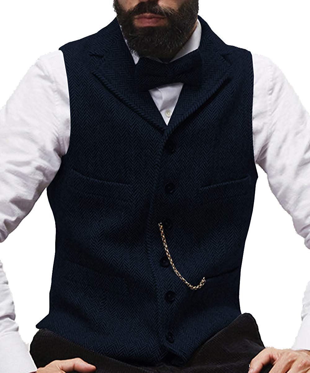 New Brown Rustic Groom Vests For Country Wedding Wool Herringbone Groomsmen Attire Men's Party Suit Vests Slim Fit Dress Waistcoat
