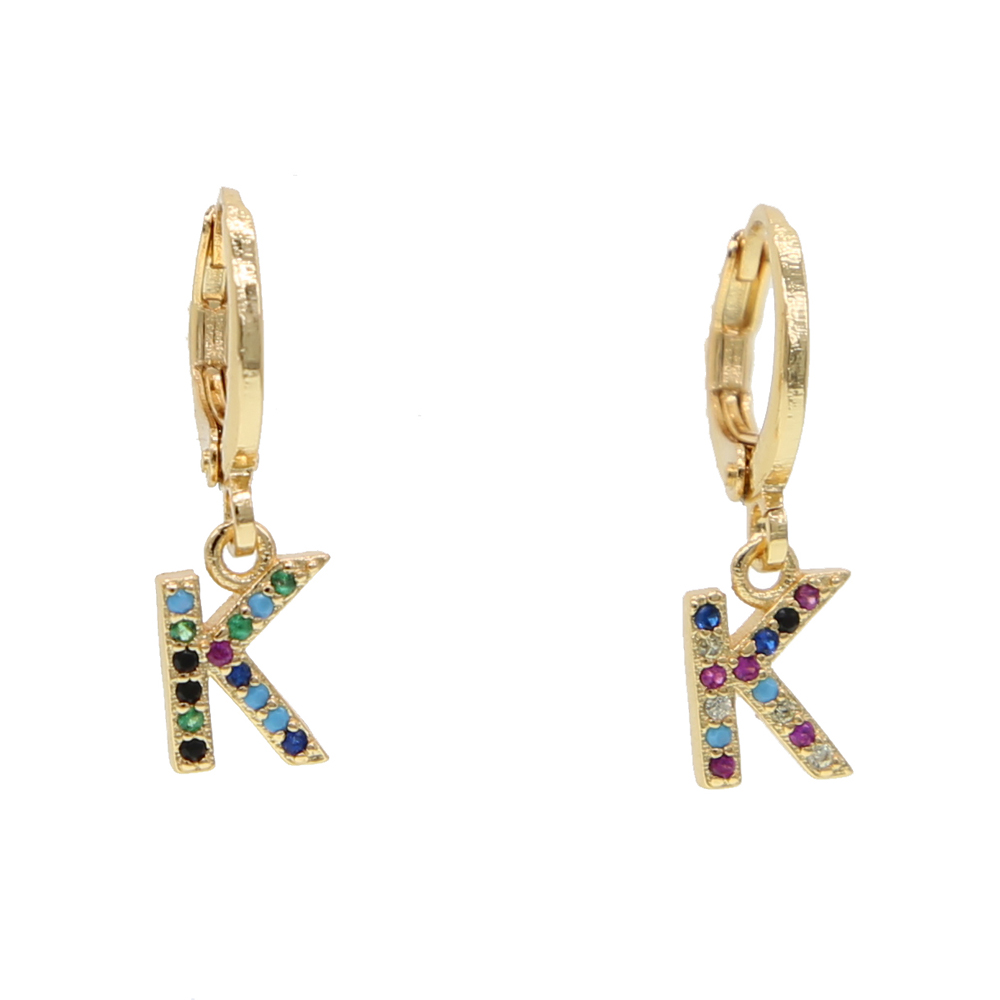 26 Initial dangle earring colorful cz paved Alphabet charms simple customize name letter jewelry