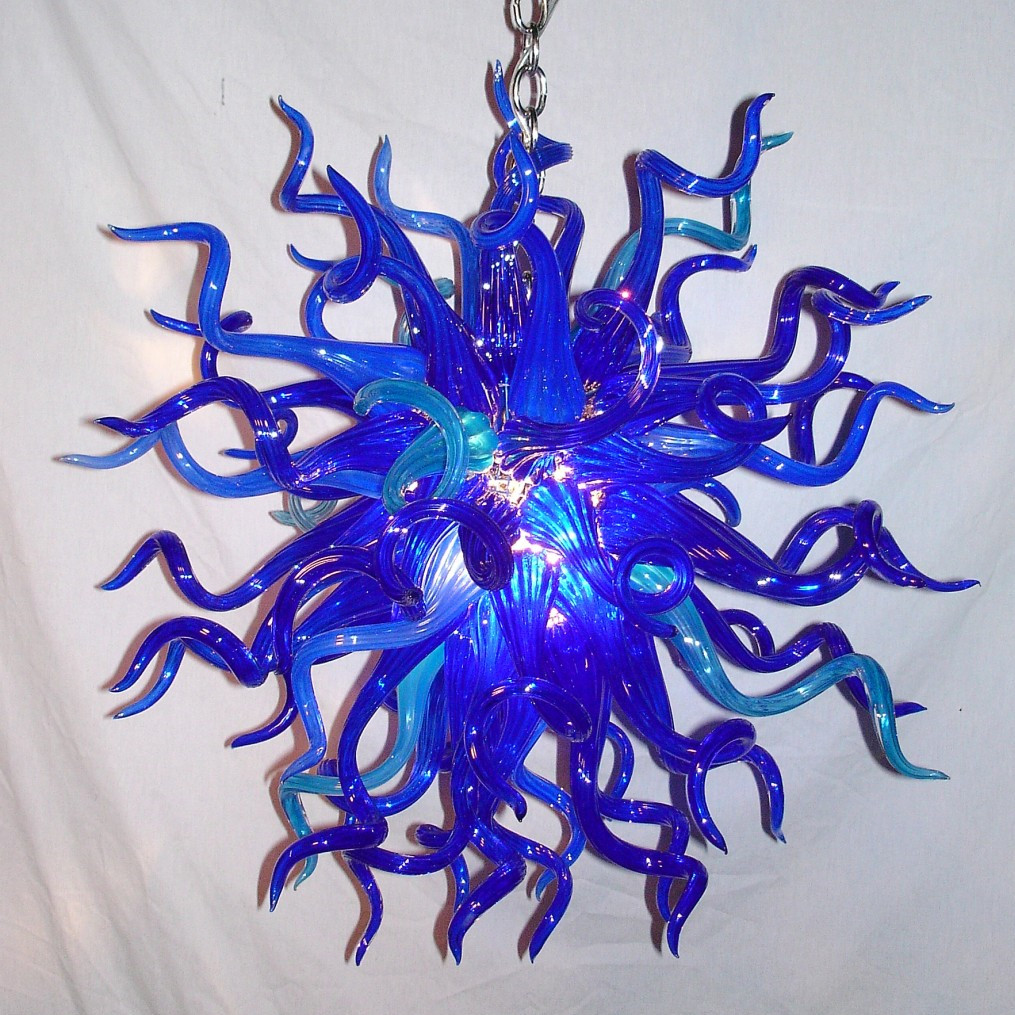 New Hand Blown Glass Blue Chandelier LED Light Bedroom Living Room Murano Glass Pendant Lights Cheap Mini Art Decor Crystal Chandelier