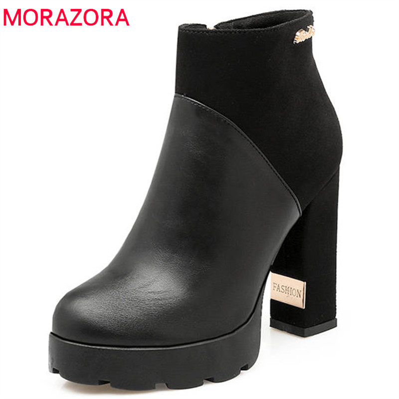 Hot Sale-new arrival fashion shoes woman round toe platform boots pu+suede solid color wedding shoes high heels boots
