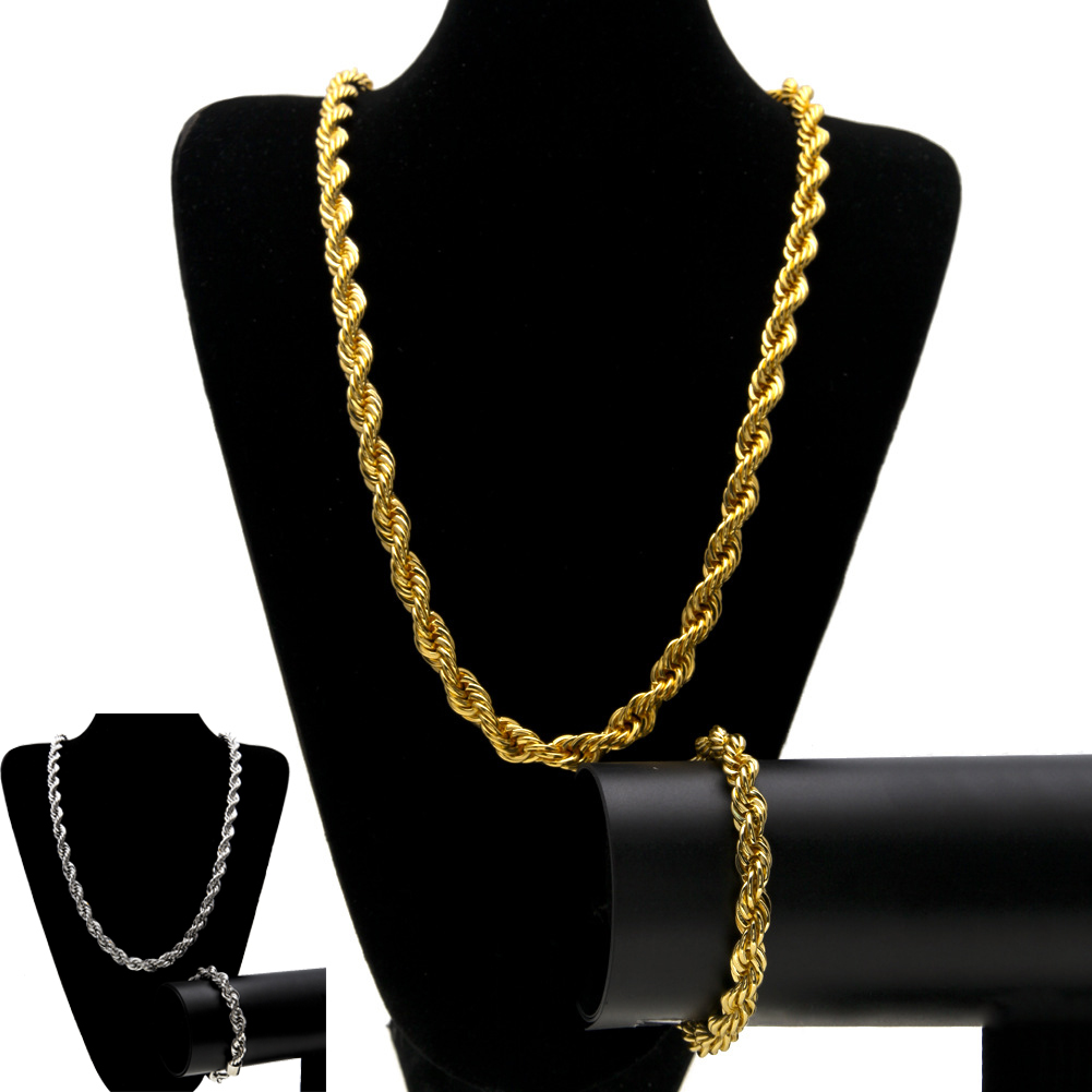 10MM Twisted Rope Chains Jewelry set Gold Silver plated Thick Heavy Long Necklace bracelet Bangle For Men s Hip Hop Rapper Jewelry
10MM Twisted Rope Chains Jewelry set Gold Silver plated Thick Heavy Long Necklace bracelet Bangle For Men s Hip Hop Rapper Jewelry