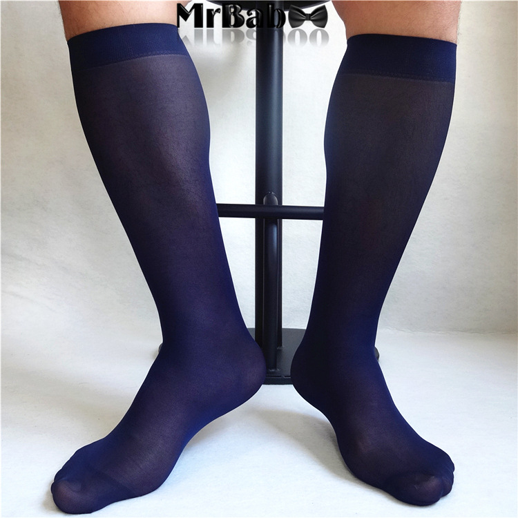 Solid Mesh Nylon Silk Socks For Men Business Soft Sheer Light Weight Formal Dress Suit Knee Length Long Socks