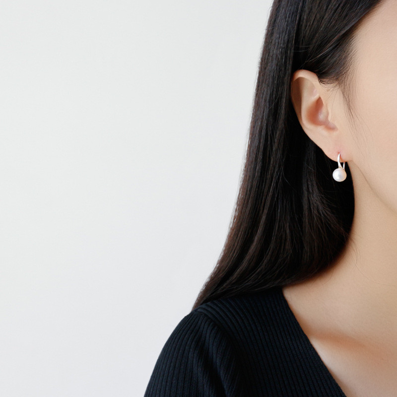 925 Sterling Silver Drop Earrings For Women Round Natural Freshwater Pearl Hook Dangle Earring Brincos Wedding Band Jewelry