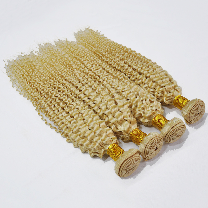 Elibess Brand 4x4 closure 3pcs/lot deep curly blonde human hair kinky curly body wave 613 blonde bundles with closure