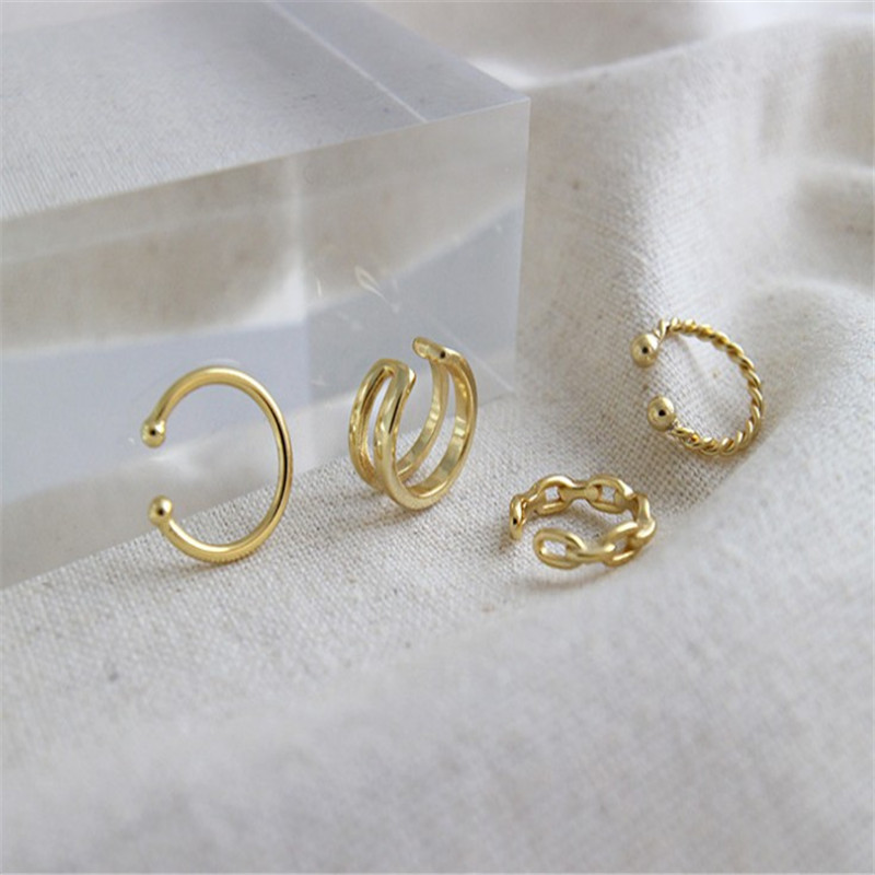 925 Sterling Silver Earrings Sets For Women Men 4PCS/Set Double Layer Twist Cuff Earring Fine Jewelry Female Statement Earring