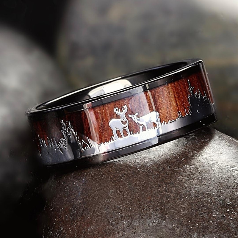 FDLK Black Tungsten Hunting Ring Wedding Band Wood Inlay Deer Stag Silhouette Ring, Silver
FDLK Black Tungsten Hunting Ring Wedding Band Wood Inlay Deer Stag Silhouette Ring, Silver
