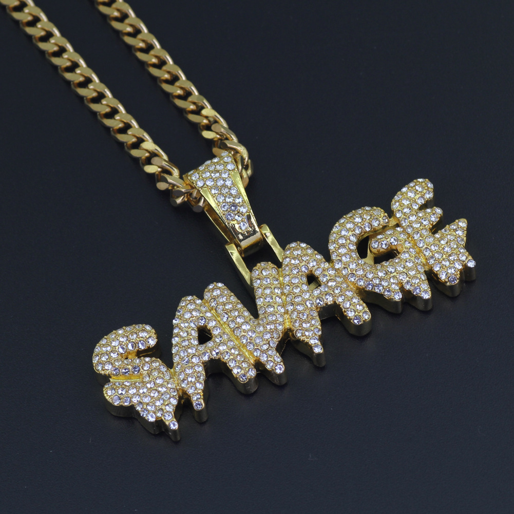 Bling Bling Hip Hop SAVAGE Pendant Necklace Jewelry for Men0