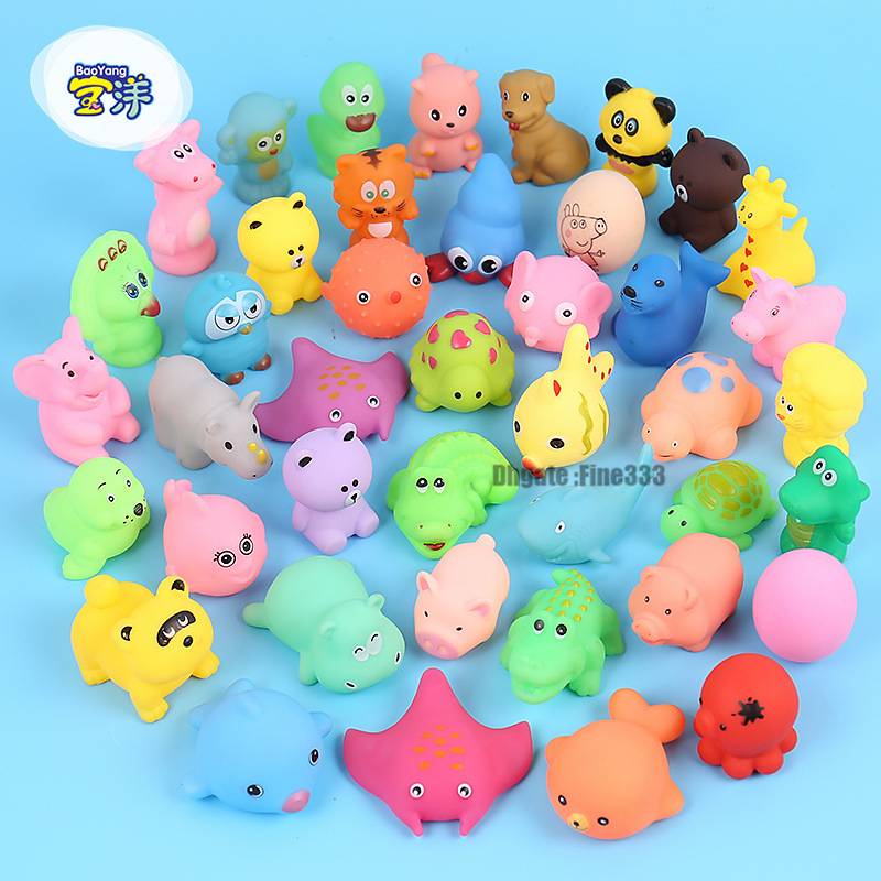 

Cute Animal Baby Bath Toys for Children PVC Float Squeeze Sound Dabbling Toys Kids Cat fish Bathroom Pinch Spray Toy