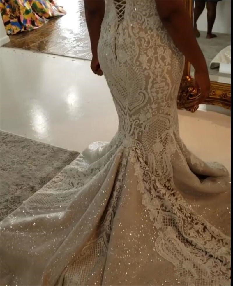 Spark Mermaid Wedding Dresses With Detachable Train African Lace Country Garden Boho Bridal Gowns Off The Shoulder Hochzeitskleider 2020