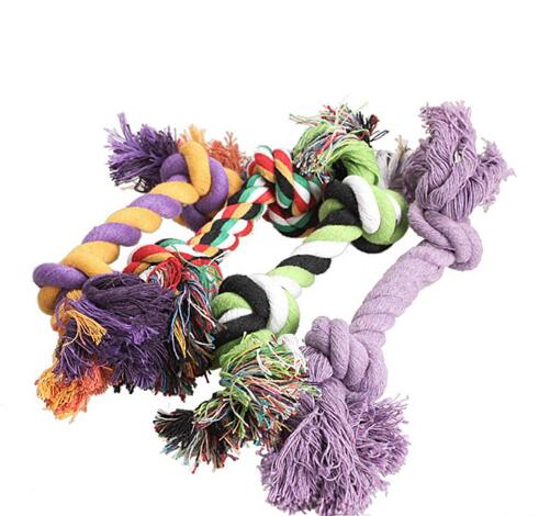 Pets dog Cotton Chews Knot Toys colorful Durable Braided Bone Rope 18CM Funny dog cat Toys