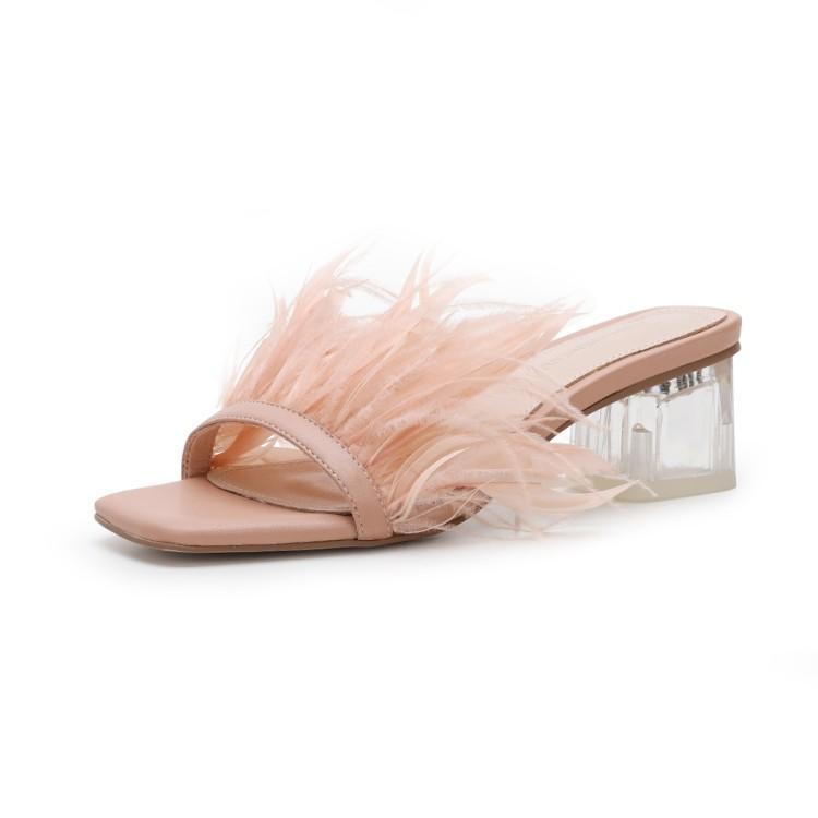 kmeioo 2020 fashion feather sandals med heels open toe chunky heels outside slippers slip-on slides woman dress shoes, Pink
kmeioo 2020 fashion feather sandals med heels open toe chunky heels outside slippers slip-on slides woman dress shoes, Pink