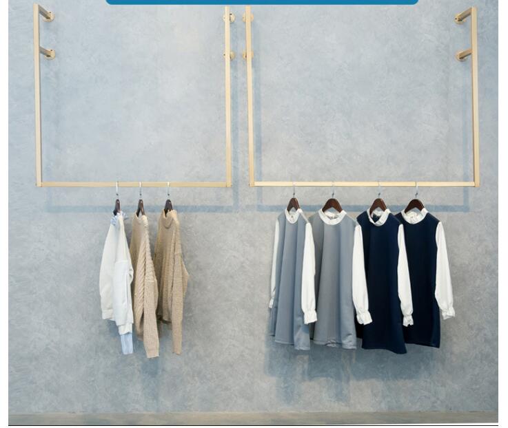 Golden Iron Art Upper Wall Clothing Rack Commercial Furniture Fashion Side-hanging Cloth Hanger for Women's Clothes Shop Wall-hanging Display Rac