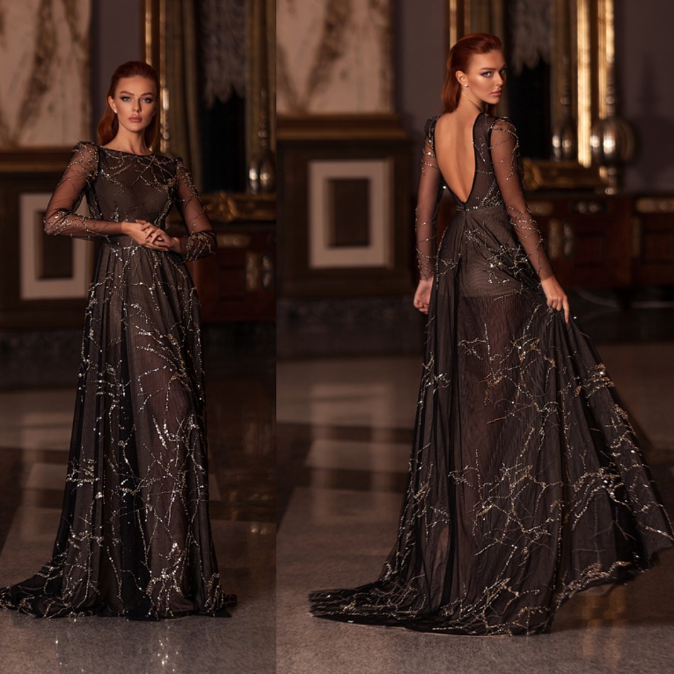 Elegant Long Sleeve A Line Prom Dresses Jewel Neck Illusion Bodice Sequins Tulle Party Gowns Sweep Train Prom Gowns, Gray
Elegant Long Sleeve A Line Prom Dresses Jewel Neck Illusion Bodice Sequins Tulle Party Gowns Sweep Train Prom Gowns, Gray