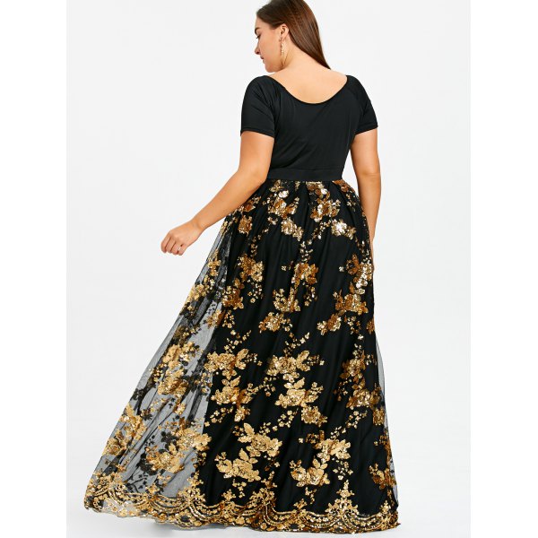 Plus Sparkly Lace Size Prom Dresses A Line V Appliqued Sequined Evening Gown Floor Length Short Sleeves Formal Dress ppliqued